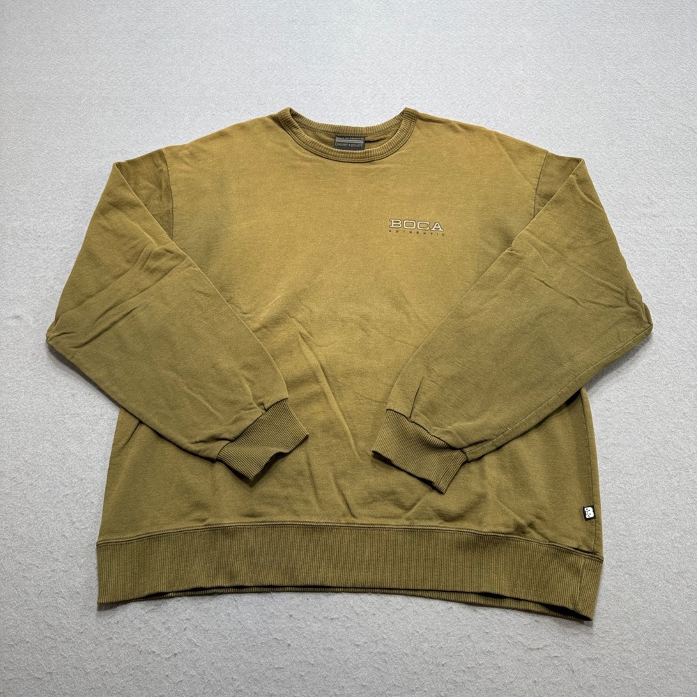 Vintage Boca Sweater Men's Large Olive Green Crewneck Pullover Skater Streetwear